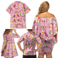 Hawaiian Leis Family Matching Off Shoulder Short Dress and Hawaiian Shirt Kakau Tattoos and Palaka Pastel Pink Color LT03 - Polynesian Pride