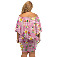 Hawaiian Leis Family Matching Off Shoulder Short Dress and Hawaiian Shirt Kakau Tattoos and Palaka Pastel Pink Color LT03 - Polynesian Pride