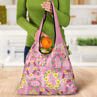 Hawaiian Leis Grocery Bag Kakau Tattoos and Palaka Pastel Pink Color
