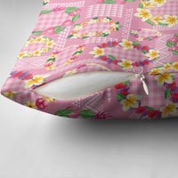 Hawaiian Leis Pillow Cover Kakau Tattoos and Palaka Pastel Pink Color