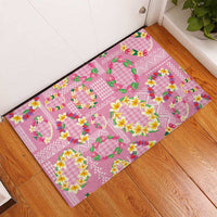 Hawaiian Leis Rubber Doormat Kakau Tattoos and Palaka Pastel Pink Color