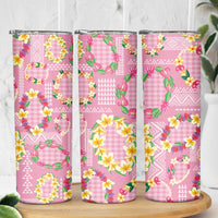 Hawaiian Leis Skinny Tumbler Kakau Tattoos and Palaka Pastel Pink Color