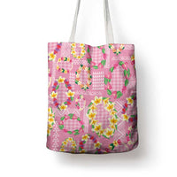 Hawaiian Leis Tote Bag Kakau Tattoos and Palaka Pastel Pink Color