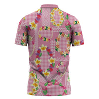 Hawaiian Leis Zipper Polo Shirt Kakau Tattoos and Palaka Pastel Pink Color