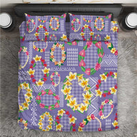 Hawaiian Leis Bedding Set Kakau Tattoos and Palaka Pastel Purple Color