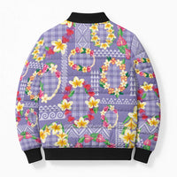 Hawaiian Leis Bomber Puffer Jacket Kakau Tattoos and Palaka Pastel Purple Color