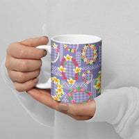 Hawaiian Leis Ceramic Mug Kakau Tattoos and Palaka Pastel Purple Color