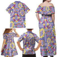 Hawaiian Leis Family Matching Off Shoulder Maxi Dress and Hawaiian Shirt Kakau Tattoos and Palaka Pastel Purple Color LT03 - Polynesian Pride