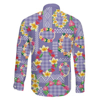 Hawaiian Leis Family Matching Off Shoulder Short Dress and Hawaiian Shirt Kakau Tattoos and Palaka Pastel Purple Color LT03 - Polynesian Pride