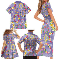 Hawaiian Leis Family Matching Short Sleeve Bodycon Dress and Hawaiian Shirt Kakau Tattoos and Palaka Pastel Purple Color LT03 - Polynesian Pride