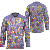 Hawaiian Leis Hockey Jersey Kakau Tattoos and Palaka Pastel Purple Color
