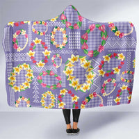 Hawaiian Leis Hooded Blanket Kakau Tattoos and Palaka Pastel Purple Color