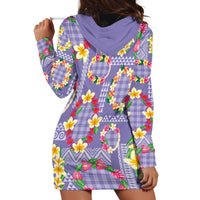 Hawaiian Leis Hoodie Dress Kakau Tattoos and Palaka Pastel Purple Color