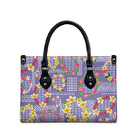 Hawaiian Leis Leather Bag Kakau Tattoos and Palaka Pastel Purple Color