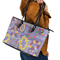 Hawaiian Leis Leather Tote Bag Kakau Tattoos and Palaka Pastel Purple Color