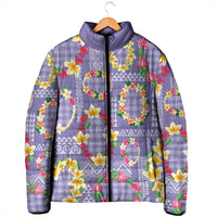 Hawaiian Leis Padded Jacket Kakau Tattoos and Palaka Pastel Purple Color