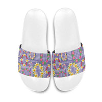 Hawaiian Leis Slide Sandals Kakau Tattoos and Palaka Pastel Purple Color