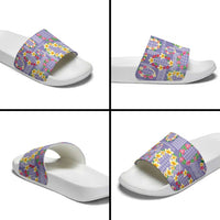 Hawaiian Leis Slide Sandals Kakau Tattoos and Palaka Pastel Purple Color