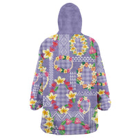 Hawaiian Leis Wearable Blanket Hoodie Kakau Tattoos and Palaka Pastel Purple Color