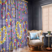Hawaiian Leis Window Curtain Kakau Tattoos and Palaka Pastel Purple Color