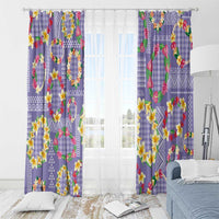 Hawaiian Leis Window Curtain Kakau Tattoos and Palaka Pastel Purple Color
