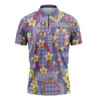 Hawaiian Leis Zipper Polo Shirt Kakau Tattoos and Palaka Pastel Purple Color