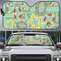 Hawaiian Leis Auto Sun Shade Kakau Tattoos and Palaka Pastel Green Color