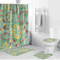 Hawaiian Leis Bathroom Set Kakau Tattoos and Palaka Pastel Green Color