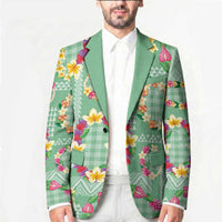 Hawaiian Leis Blazer Kakau Tattoos and Palaka Pastel Green Color