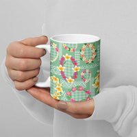 Hawaiian Leis Ceramic Mug Kakau Tattoos and Palaka Pastel Green Color