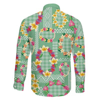 Hawaiian Leis Family Matching Long Sleeve Bodycon Dress and Hawaiian Shirt Kakau Tattoos and Palaka Pastel Green Color LT03 - Polynesian Pride