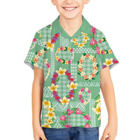 Hawaiian Leis Family Matching Off The Shoulder Long Sleeve Dress and Hawaiian Shirt Kakau Tattoos and Palaka Pastel Green Color LT03 Son's Shirt Green - Polynesian Pride
