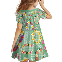 Hawaiian Leis Family Matching Short Sleeve Bodycon Dress and Hawaiian Shirt Kakau Tattoos and Palaka Pastel Green Color LT03 - Polynesian Pride