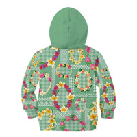 Hawaiian Leis Kid Hoodie Kakau Tattoos and Palaka Pastel Green Color