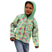 Hawaiian Leis Kid Hoodie Kakau Tattoos and Palaka Pastel Green Color