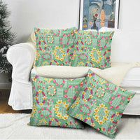 Hawaiian Leis Pillow Cover Kakau Tattoos and Palaka Pastel Green Color