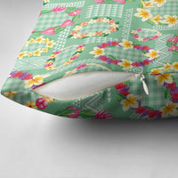 Hawaiian Leis Pillow Cover Kakau Tattoos and Palaka Pastel Green Color