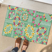 Hawaiian Leis Rubber Doormat Kakau Tattoos and Palaka Pastel Green Color