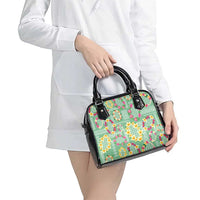 Hawaiian Leis Shoulder Handbag Kakau Tattoos and Palaka Pastel Green Color