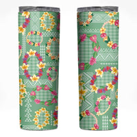 Hawaiian Leis Skinny Tumbler Kakau Tattoos and Palaka Pastel Green Color