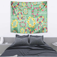Hawaiian Leis Tapestry Kakau Tattoos and Palaka Pastel Green Color