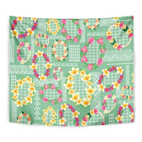 Hawaiian Leis Tapestry Kakau Tattoos and Palaka Pastel Green Color
