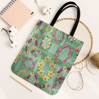 Hawaiian Leis Tote Bag Kakau Tattoos and Palaka Pastel Green Color