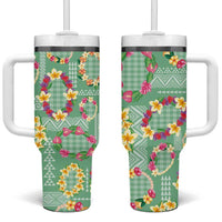 Hawaiian Leis Tumbler With Handle Kakau Tattoos and Palaka Pastel Green Color