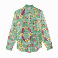 Hawaiian Leis Women Casual Shirt Kakau Tattoos and Palaka Pastel Green Color