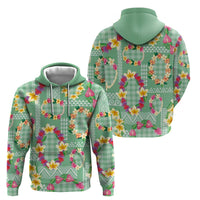 Hawaiian Leis Zip Hoodie Kakau Tattoos and Palaka Pastel Green Color