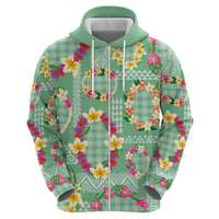Hawaiian Leis Zip Hoodie Kakau Tattoos and Palaka Pastel Green Color