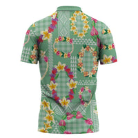 Hawaiian Leis Zipper Polo Shirt Kakau Tattoos and Palaka Pastel Green Color
