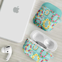 Hawaiian Leis AirPods Case Kakau Tattoos and Palaka Pastel Teal Color