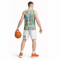Hawaiian Leis Basketball Jersey Kakau Tattoos and Palaka Pastel Teal Color